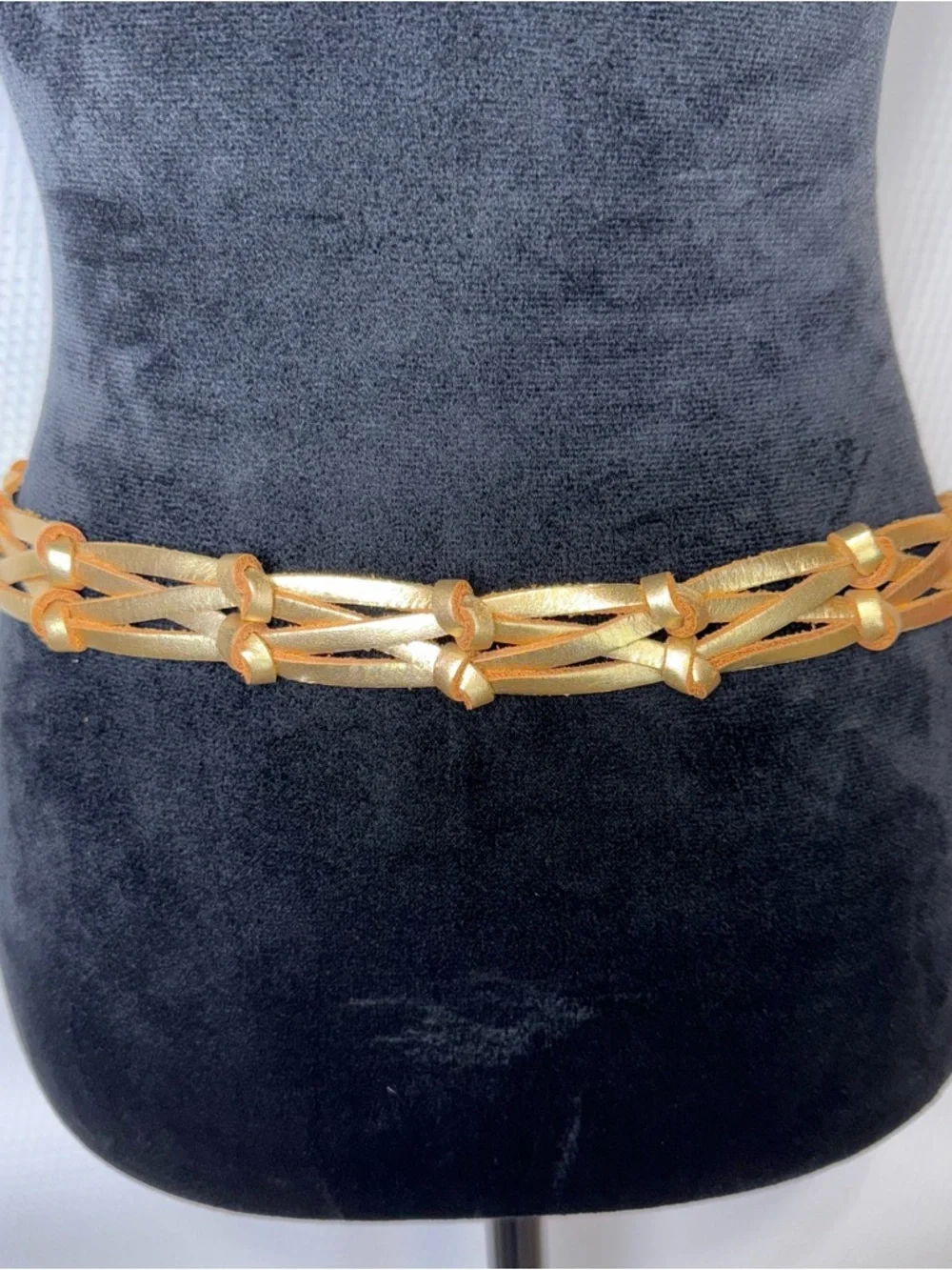 Fossil Gold Metallic Braided Leather Belt Sz-Medium